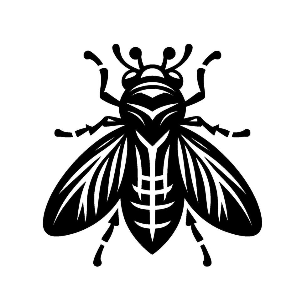 Bold Black and White Illustration of a Honey Bee Featuring Detailed Wings and Geometric on a White Background. vector