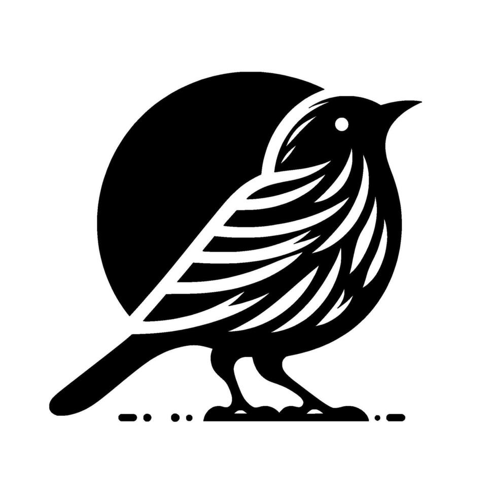A stylized black and white bird silhouette, integrated with a circle background, minimalist , clean lines, and a modern aesthetic. vector