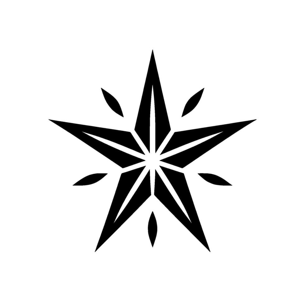 A symmetrical black starburst with a nauticalinspired style, showcasing pointed tips and subtle, decorative leaf elements, set on a pristine white background. vector