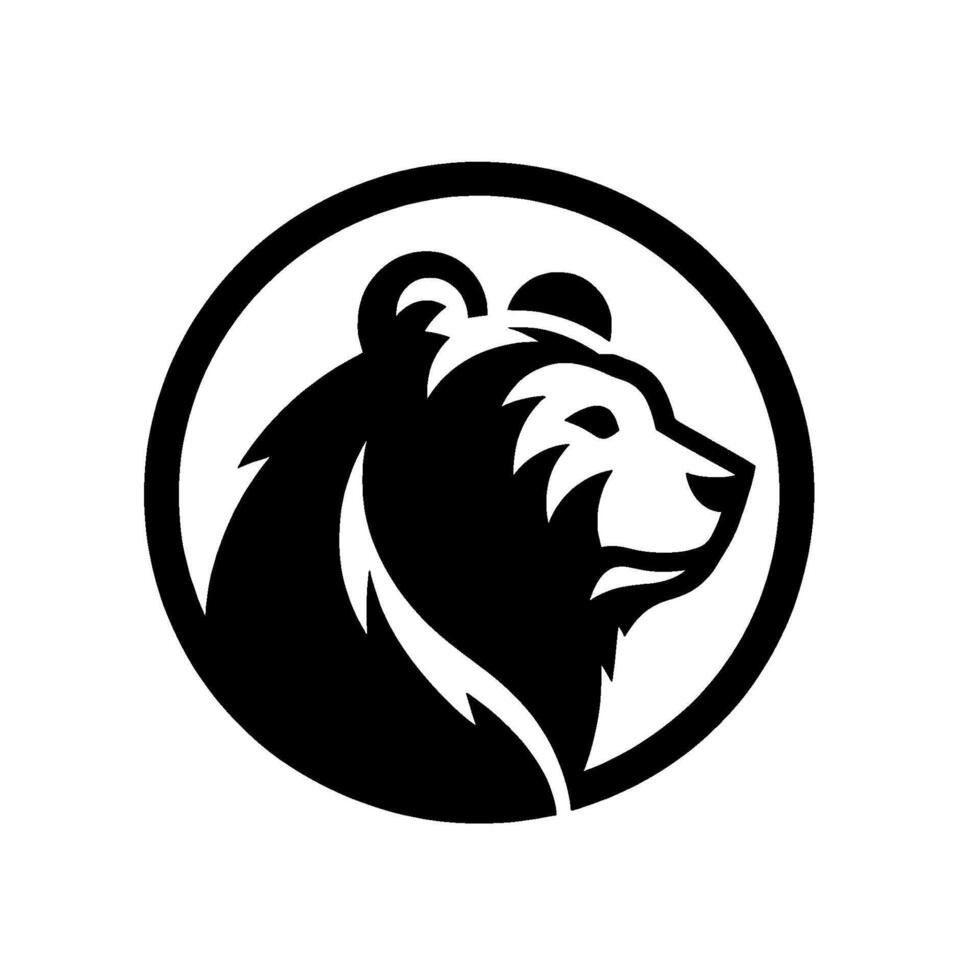 Bold Black and White Bear Head Silhouette Within a Circular Frame, Simple and Striking . vector