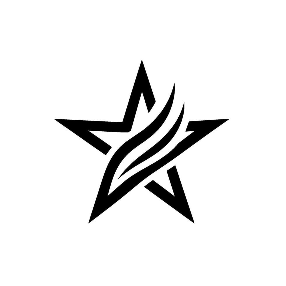Bold Black Star with Streamlined Swirls on a Clean White Background, Illustration. vector