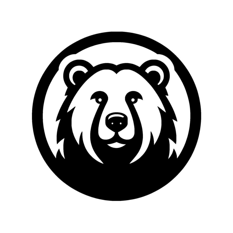 Monochromatic Bear Head Bold, stylized of a bears face within a circle, featuring sharp lines and expressive detail. vector