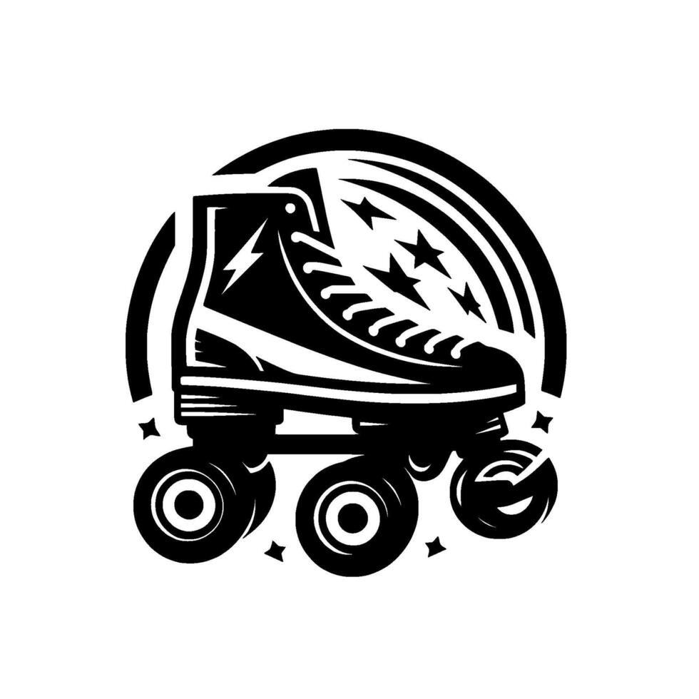 Retro Roller Skate in Bold Black White, Surrounded by a Starry Arch, Minimalist . vector