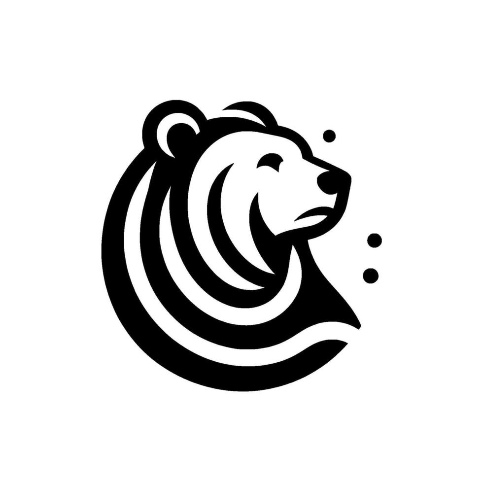 Stylized, Minimalist Bear Head with Elegant Striped Contour, and Punctuation Embellishments, Set Against a White Backdrop. vector
