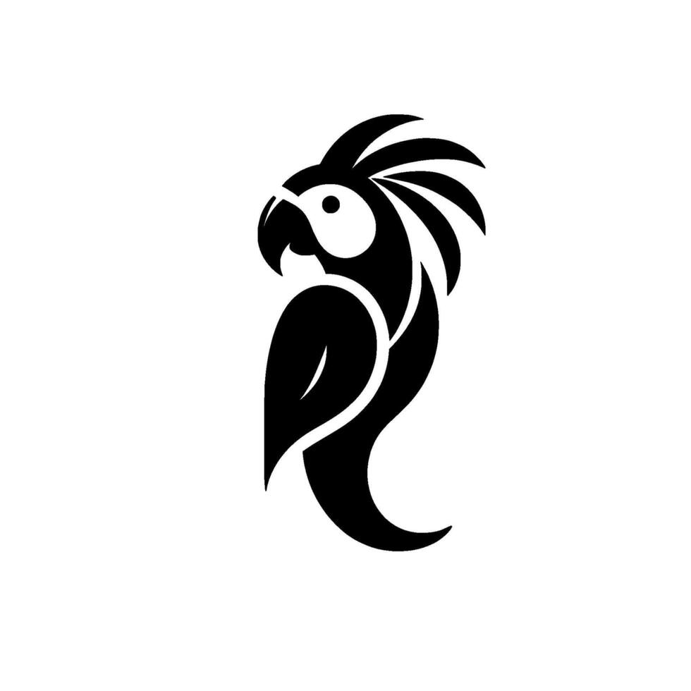 Minimalist Black Cockatoo , Elegant Silhouette with Feather Crest, Shadow White Backdrop, Iconic Bird vector