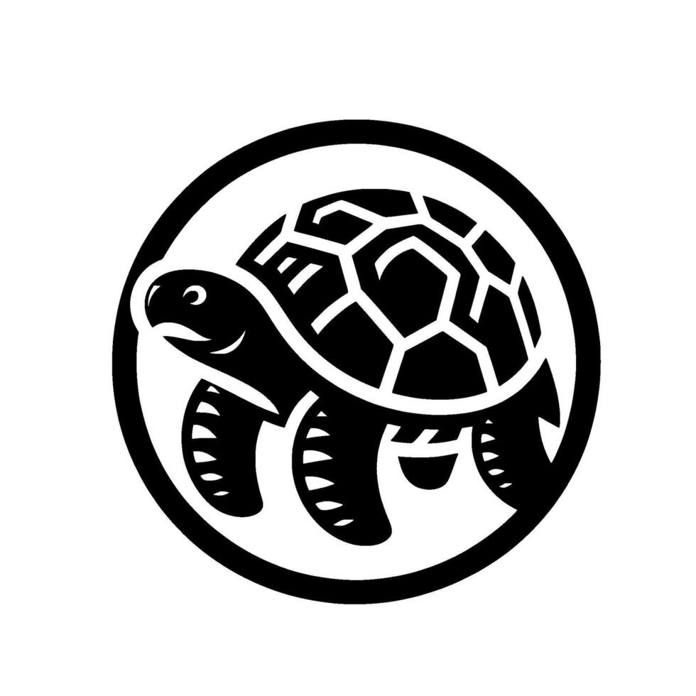 Stylized Black and White Turtle Inside a Circle, Illustration, Animal Symbol for Nature or Conservation, Clean . vector