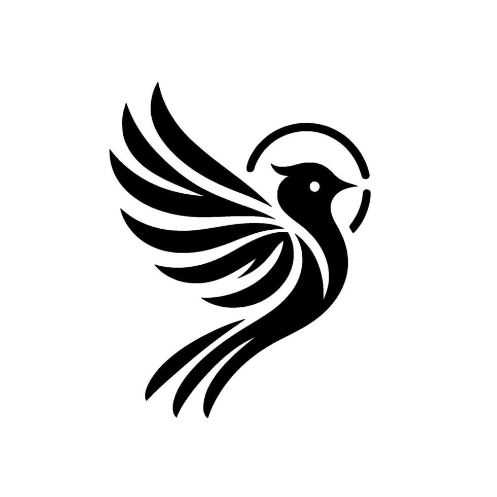 Elegant Black Bird with Halo Artistic Depiction of Flight, Freedom, and Grace Against a White Background. vector