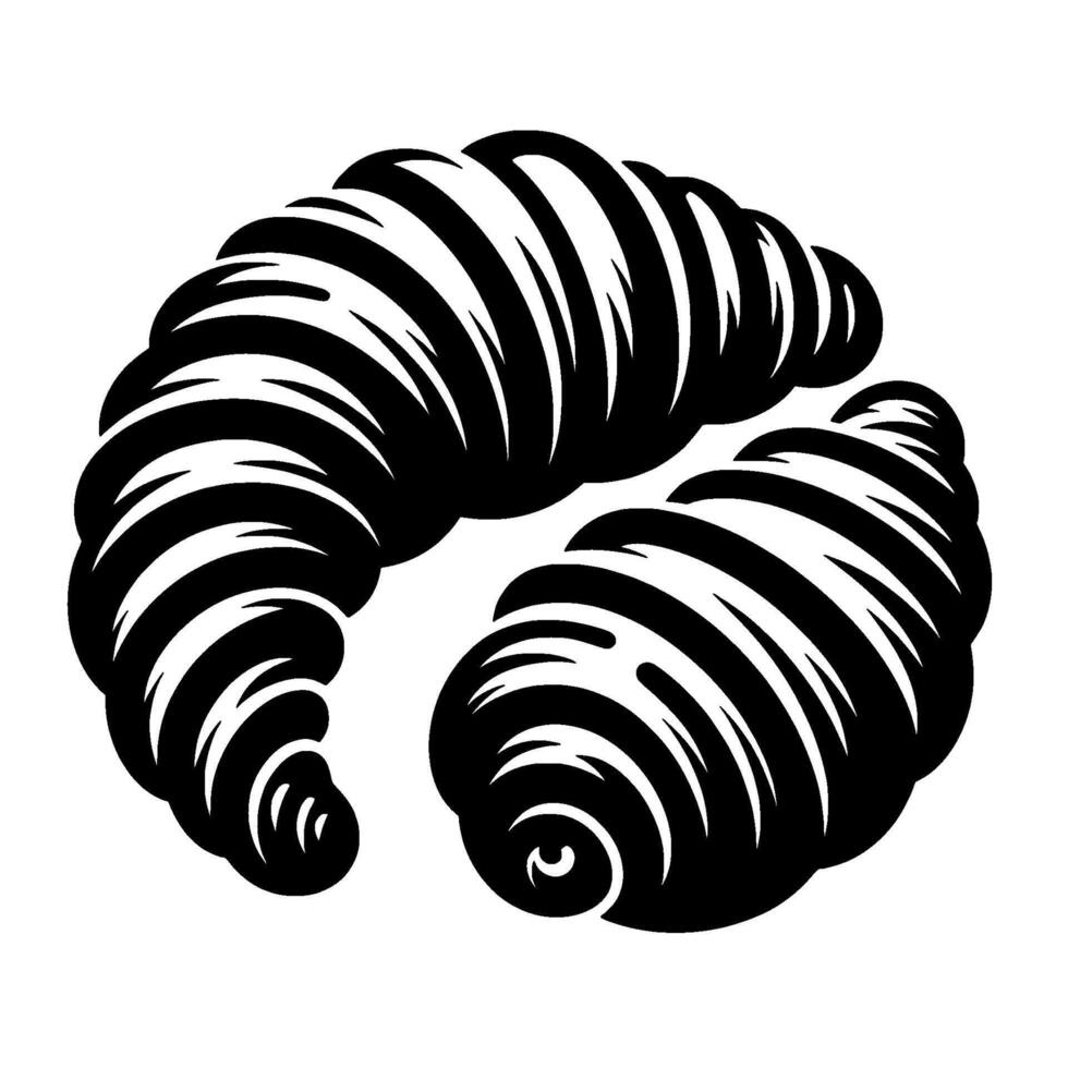Bold, HighContrast Black and White Illustration Two Croissants in a Stylized, Representation Against a Pure White Background. vector
