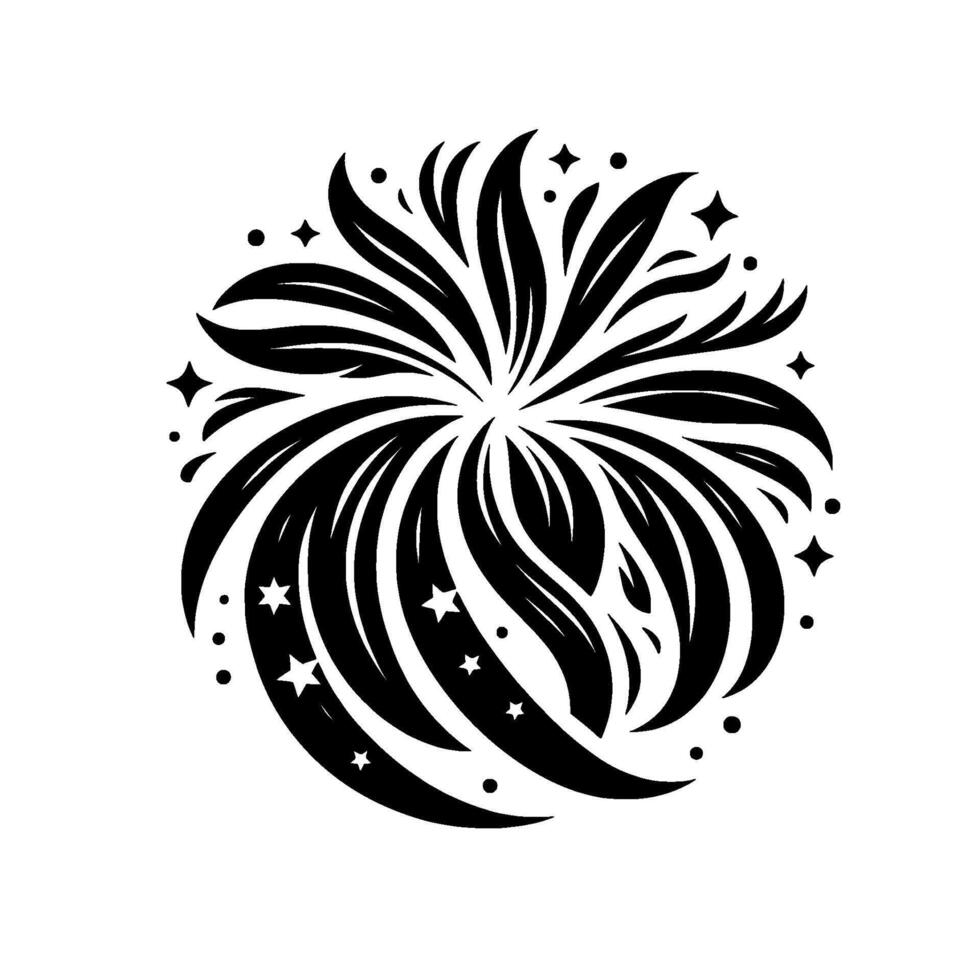 black firework with star bursts and decorative burst on white background, simple and elegant . vector