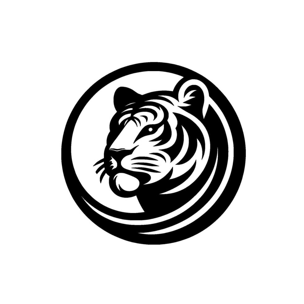 Majestic Black and White Tiger Head in a Circle Bold , Symbolic of Strength, Courage, and Power. vector