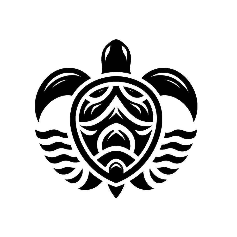 Intricate Black and White Tribal Sea Turtle with Wave Accents, Symbolizing the Ocean and Heritage. vector