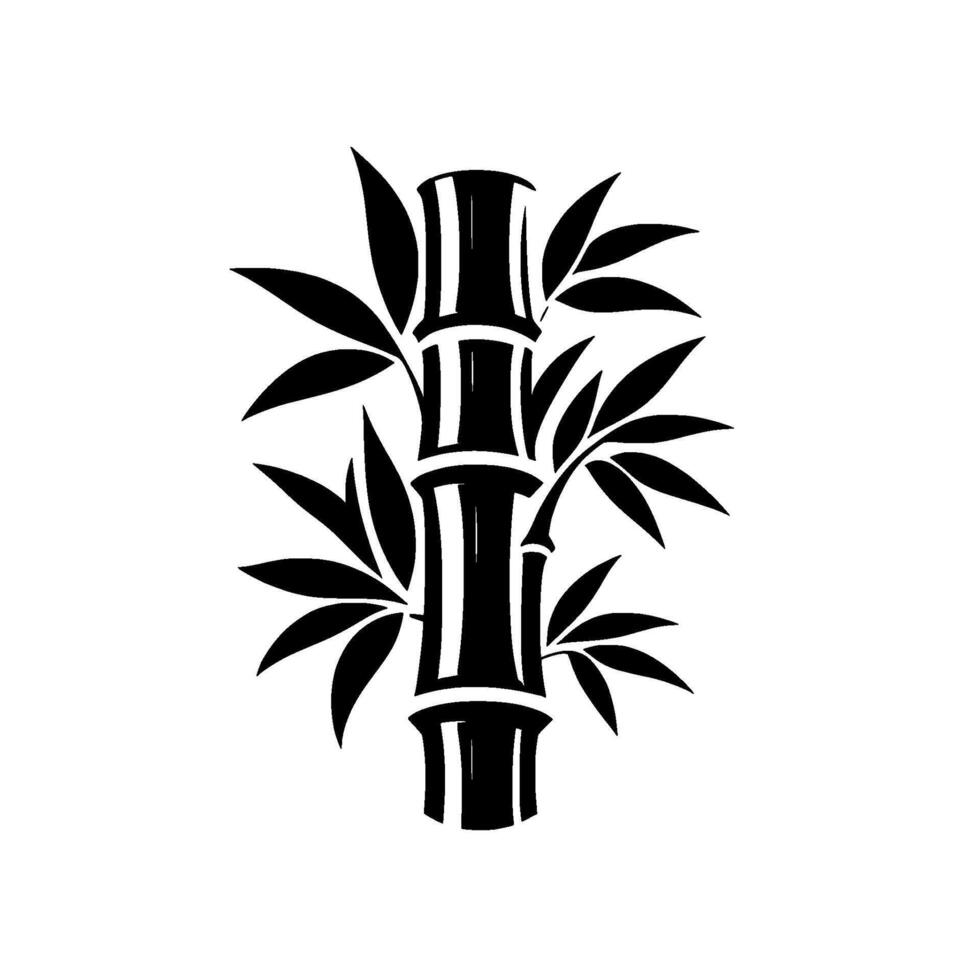 Minimalist Black Bamboo Silhouette with Elegant Leaf Arrangement on a Clean White Background, Evoking Serenity. vector