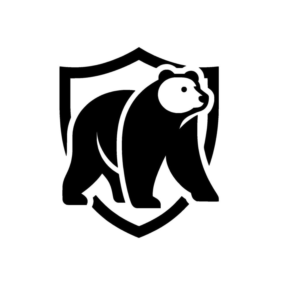 Stylized Black Bear Inside Shield Modern , Bold Silhouette, Art, Emblem, Protection Symbol vector