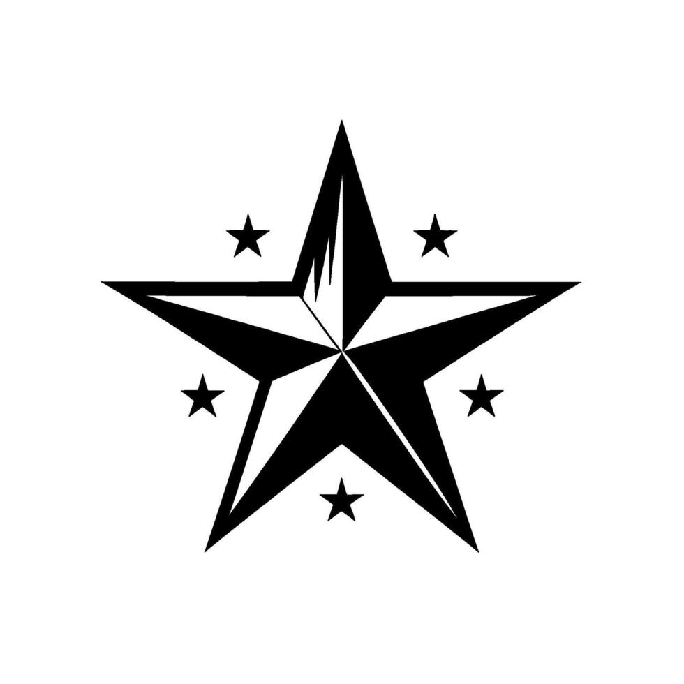 Bold Black Star with Five Smaller Stars on a White Background, Geometric Style. vector