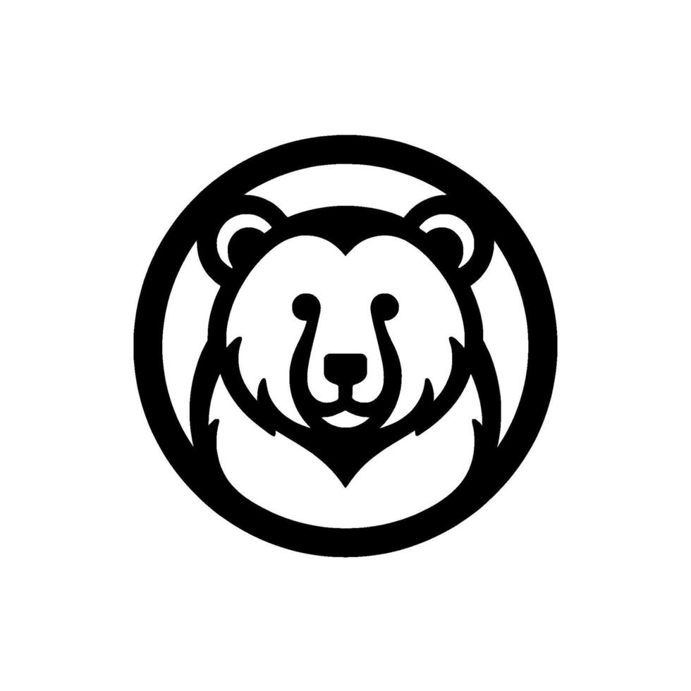 Minimalist Illustration of a Bear Head Within a Circle Black and White, Geometric vector