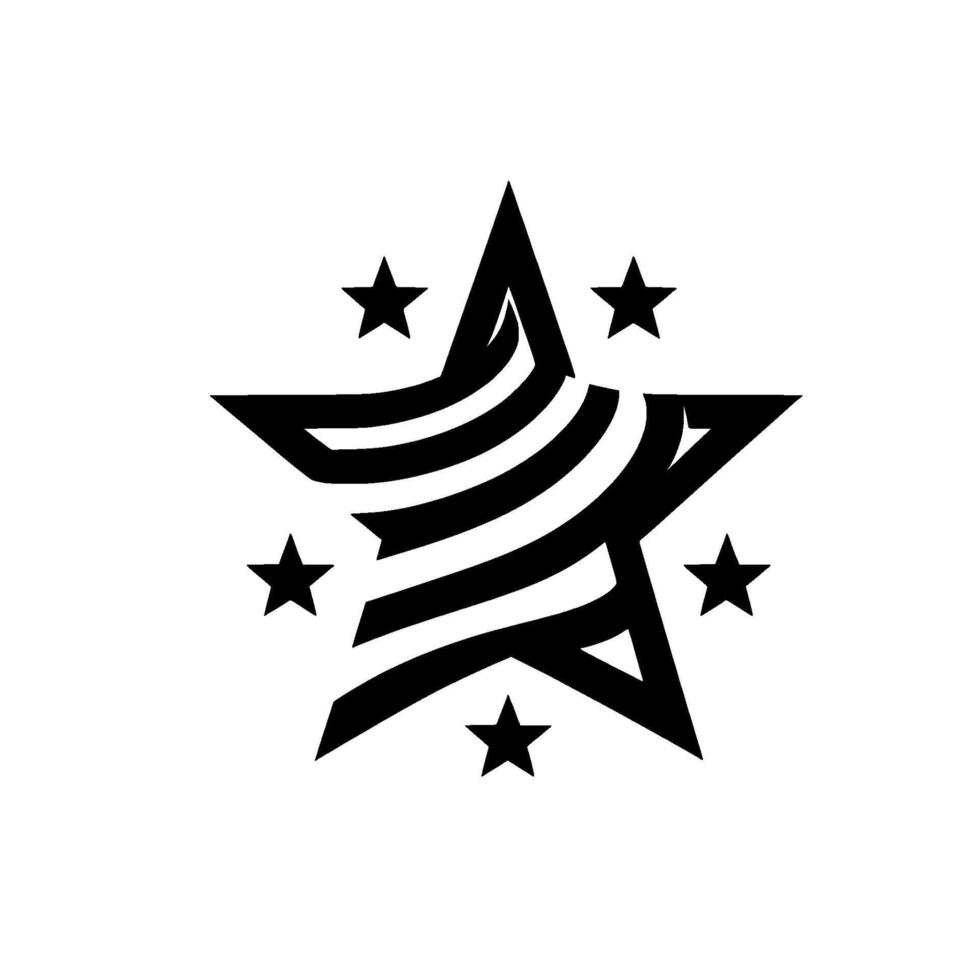 Bold Star Composition A Striking Black and White with Concentric Stripes and Embellishing Smaller Stars on a Clean White Canvas. vector