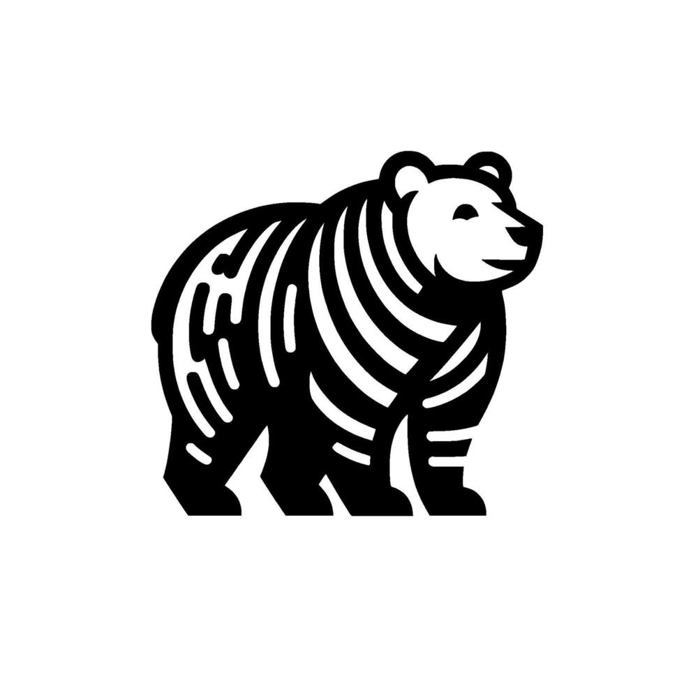 Striking Black and White Bear Silhouette with Geometric Striped and Friendly Expression on White Background. vector