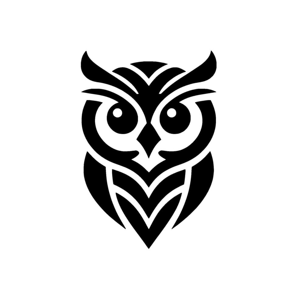 A stark, stylized black owl on a pristine white backdrop, conveying wisdom and mystery. vector