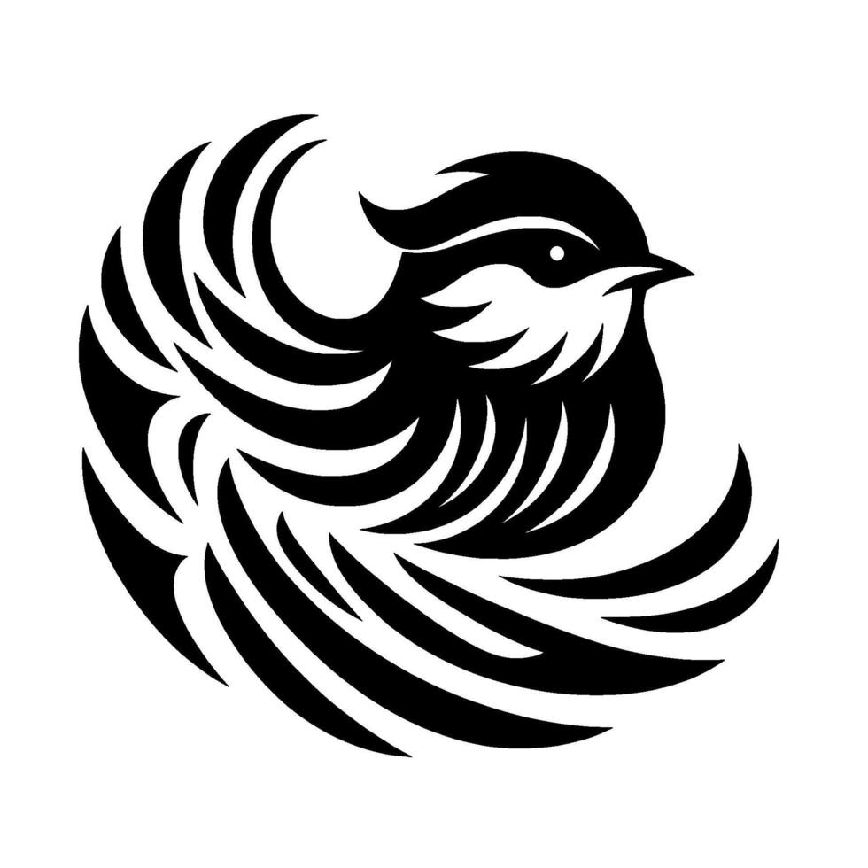 Stylized Black and White Bird , Abstract Wing and Feather on a White Background, Art, Minimalism, Geometric Form vector