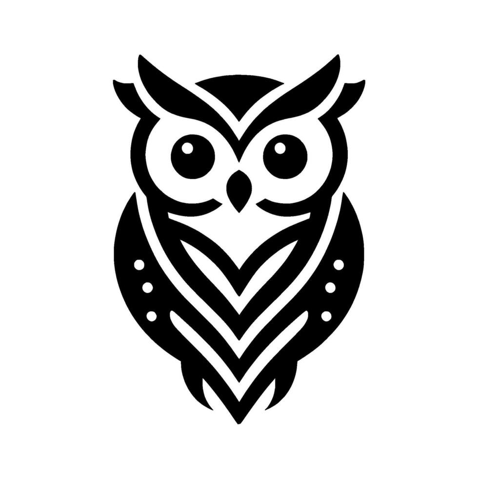 Bold Black and White Owl , Symmetrical Silhouette with Geometric Feather Detailing, Simple Artistic . vector