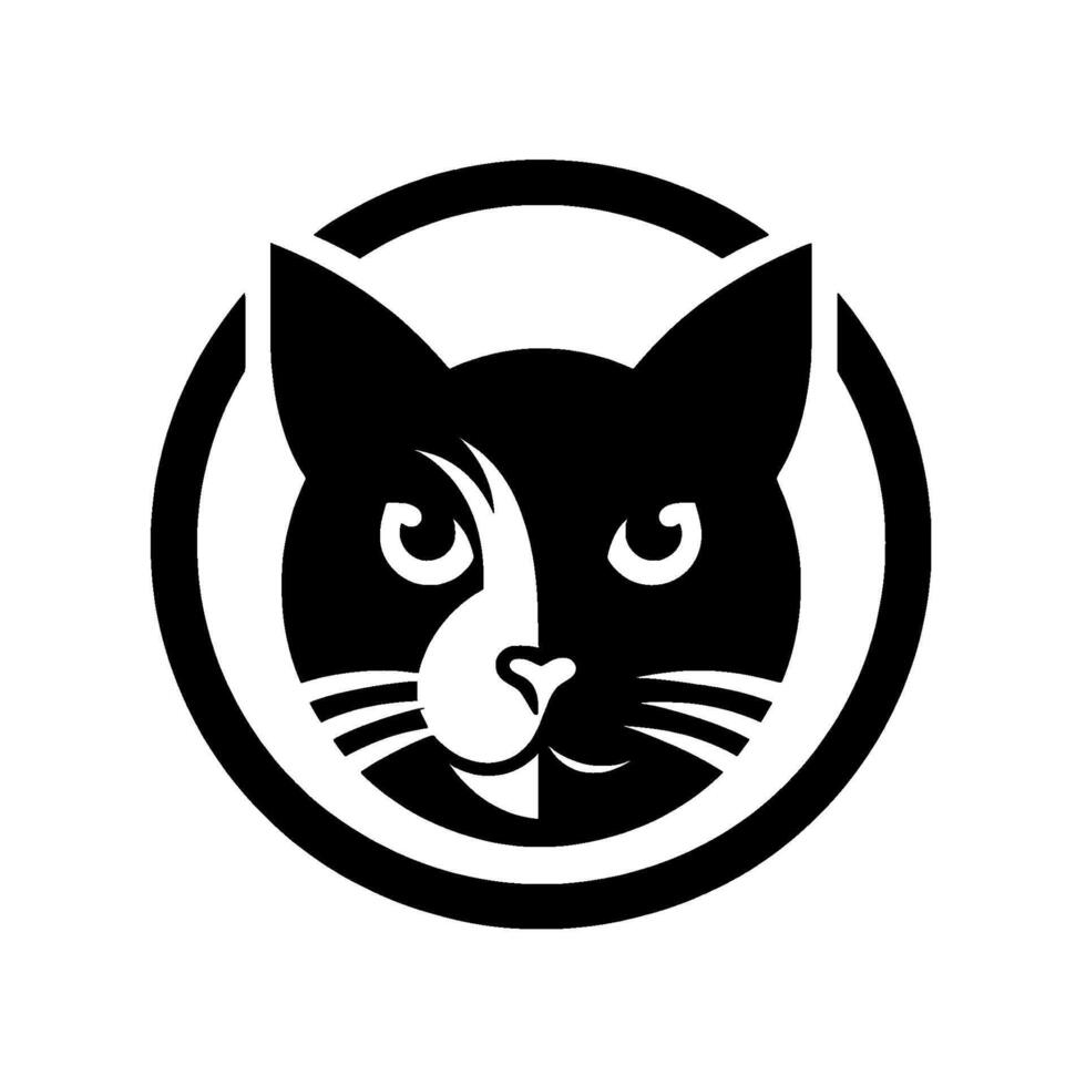 Minimalist Black and White Cat Head , Inside a Circle, Perfect for Pet Brands Businesses vector