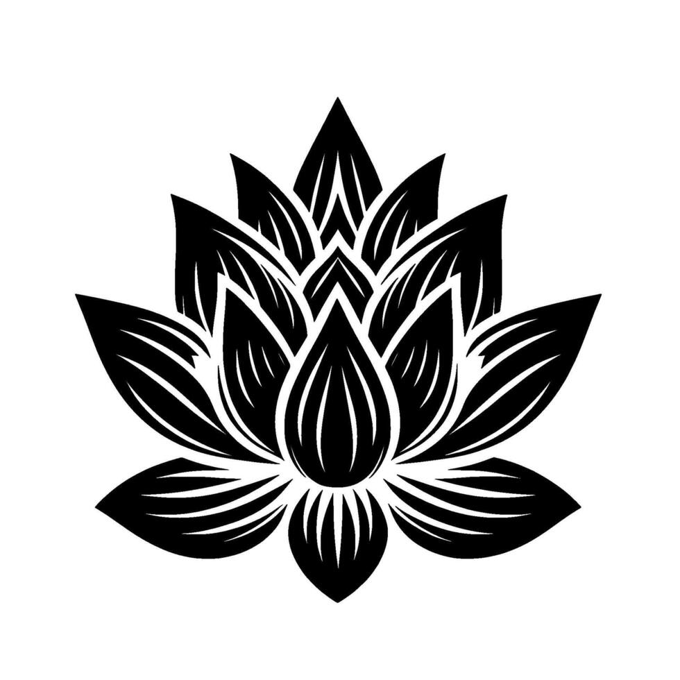 Intricate Black Lotus Flower, a Geometric , Isolated on White, Symbol of Purity and Enlightenment. vector