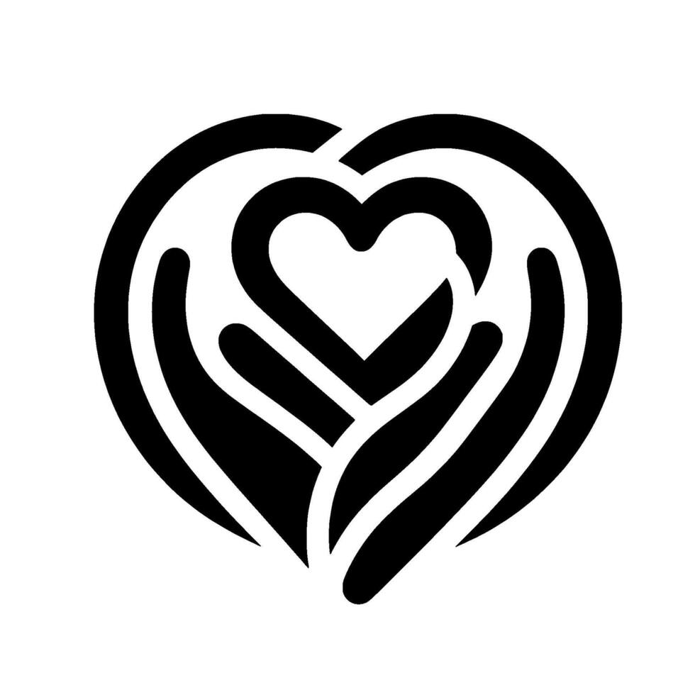 Symbolic Black and White Two Hands Cradle a Heart, Representing Love, Care, and Protection. vector