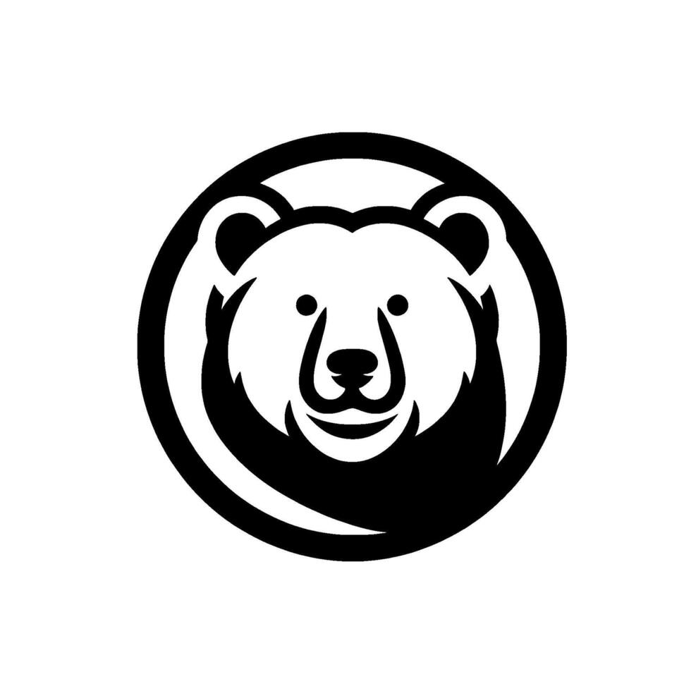 Bold Black and White Bear , Headon View, Centered in Circular Frame, Minimalist , Positive Expression. vector