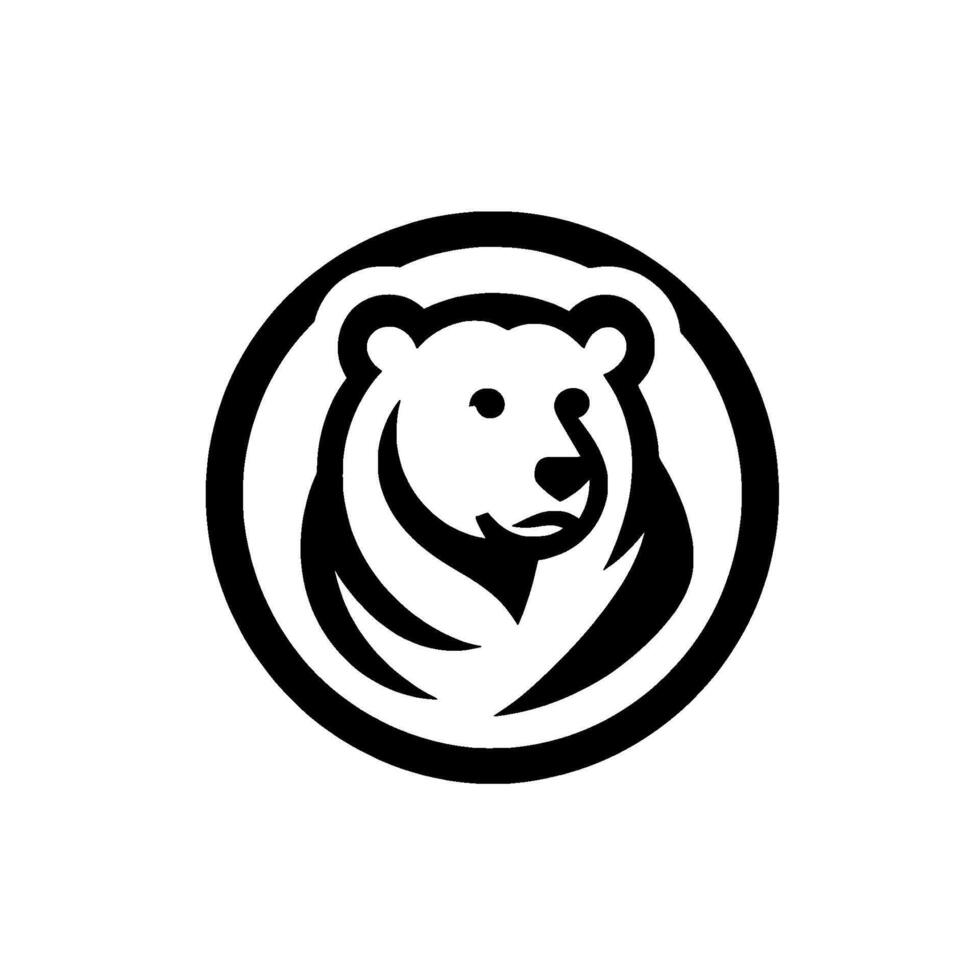 Minimalist Bear Head Within a Circular Frame, Monochromatic , Bold Black and White , Modern . vector