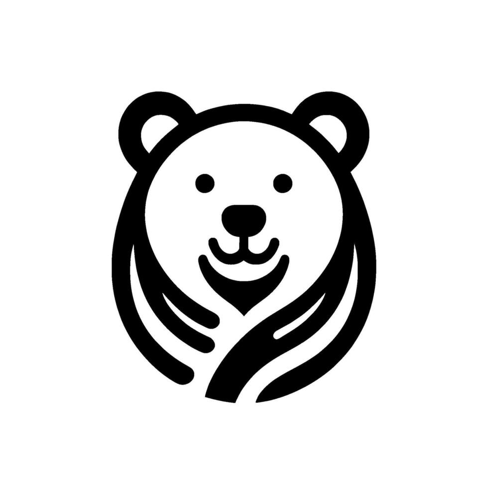 Minimalist Black and White Bear Smiling Face with Outlined Features and Clean Aesthetic. vector