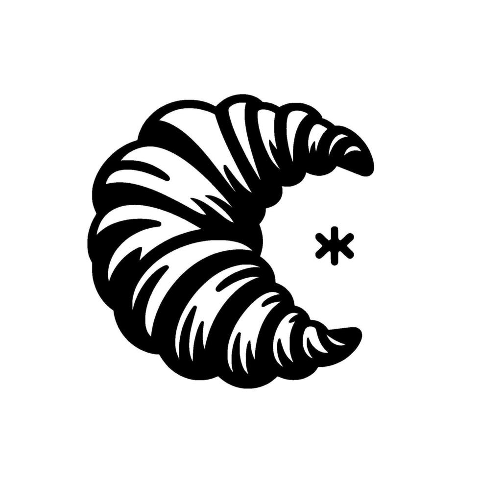 Bold Black and White Illustration of a Croissant with a Star, Minimalist Food . vector