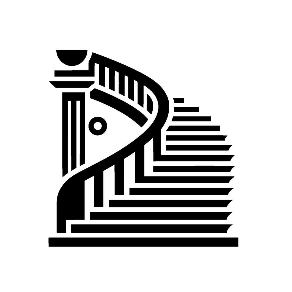 Minimalist Black and White Spiral Staircase with Handrail and Column, Geometric . vector