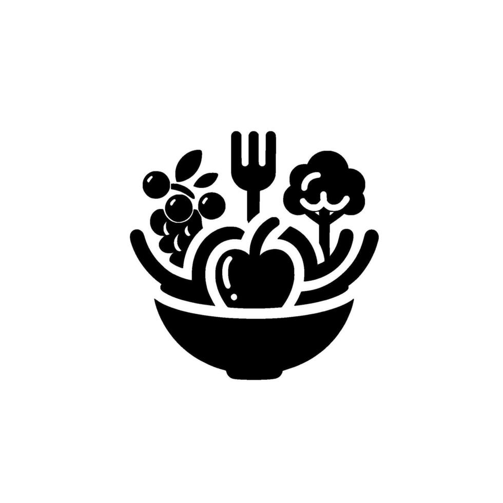 Monochrome of a Fruit and Vegetable Bowl with a Fork Representing Healthy Eating and Fresh Produce. vector