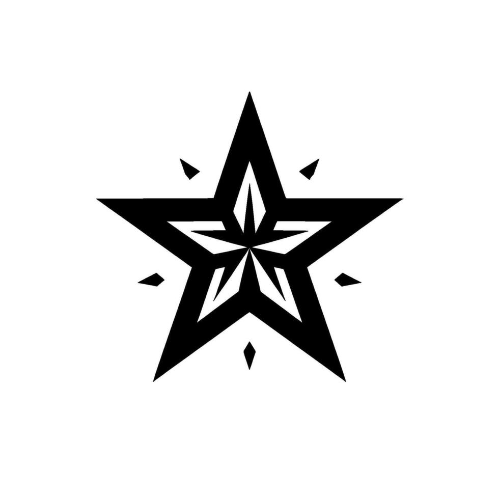 Black and White Geometric Star with Intricate Inner Detailing and Spiked Extensions, on Isolated White Background. vector