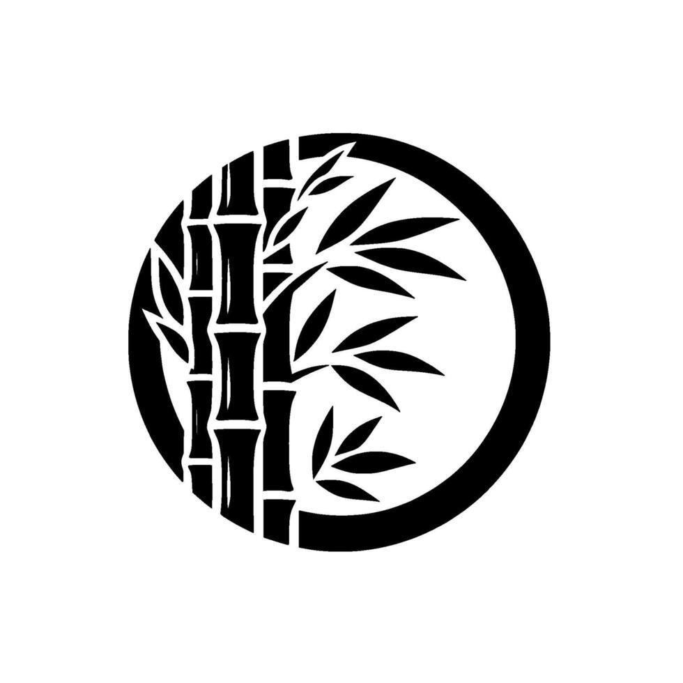 Black and White Bamboo Silhouette Inside a Circle, Clean and Minimalist Style, Symbol of Nature and Tranquility. vector