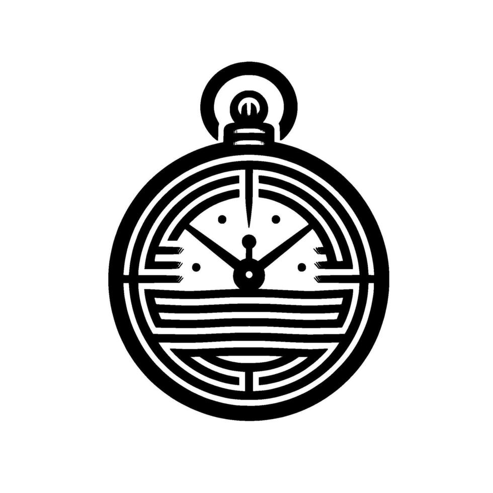 Stylized Black White Pocket Watch Illustration with Intricate MazeLike and Minimalist Aesthetic. vector