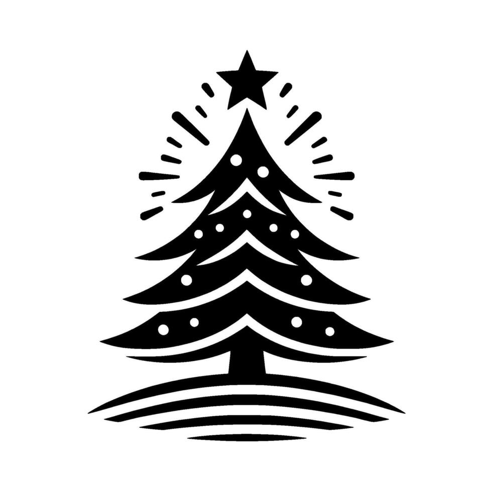Illustration of a Festive Christmas Tree Silhouette with a Star Topper and Ornaments, Set Against a Clean White Background. vector