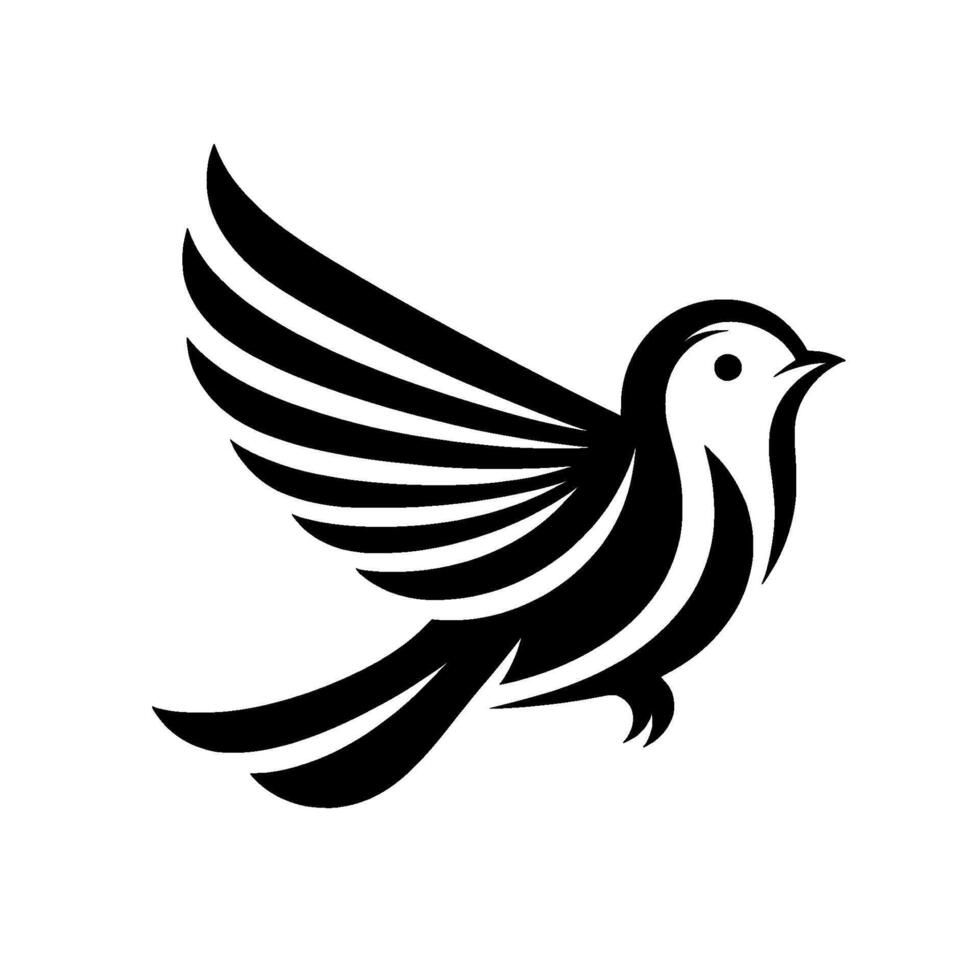 Minimalist Black and White Bird Stylized Winged Silhouette in Flight, Clean . vector