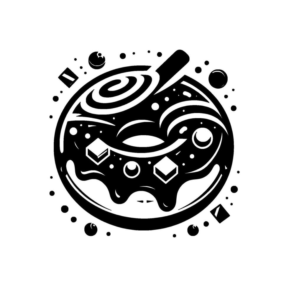 Bold, Minimalist Donut Illustration with Swirls, Cubes, and Sprinkles, Black and White Food . vector