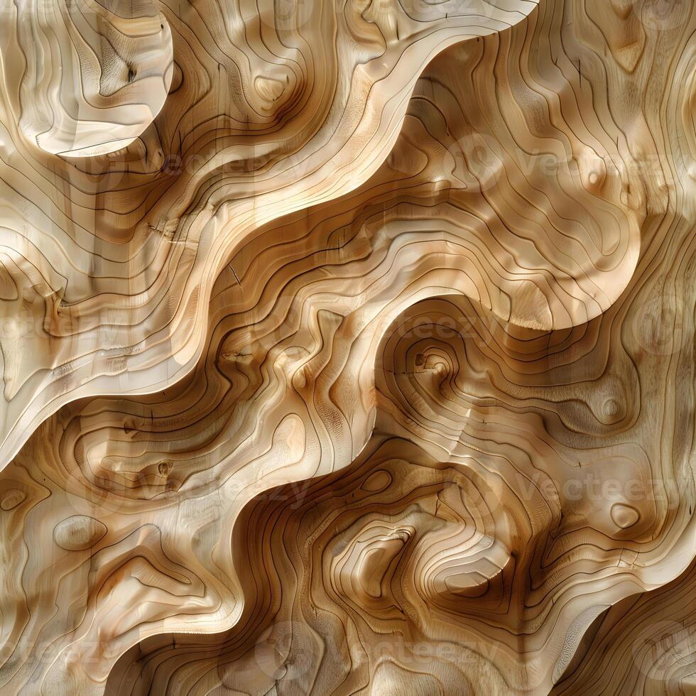 Close up of a brown wood piece with intricate swirl pattern design photo