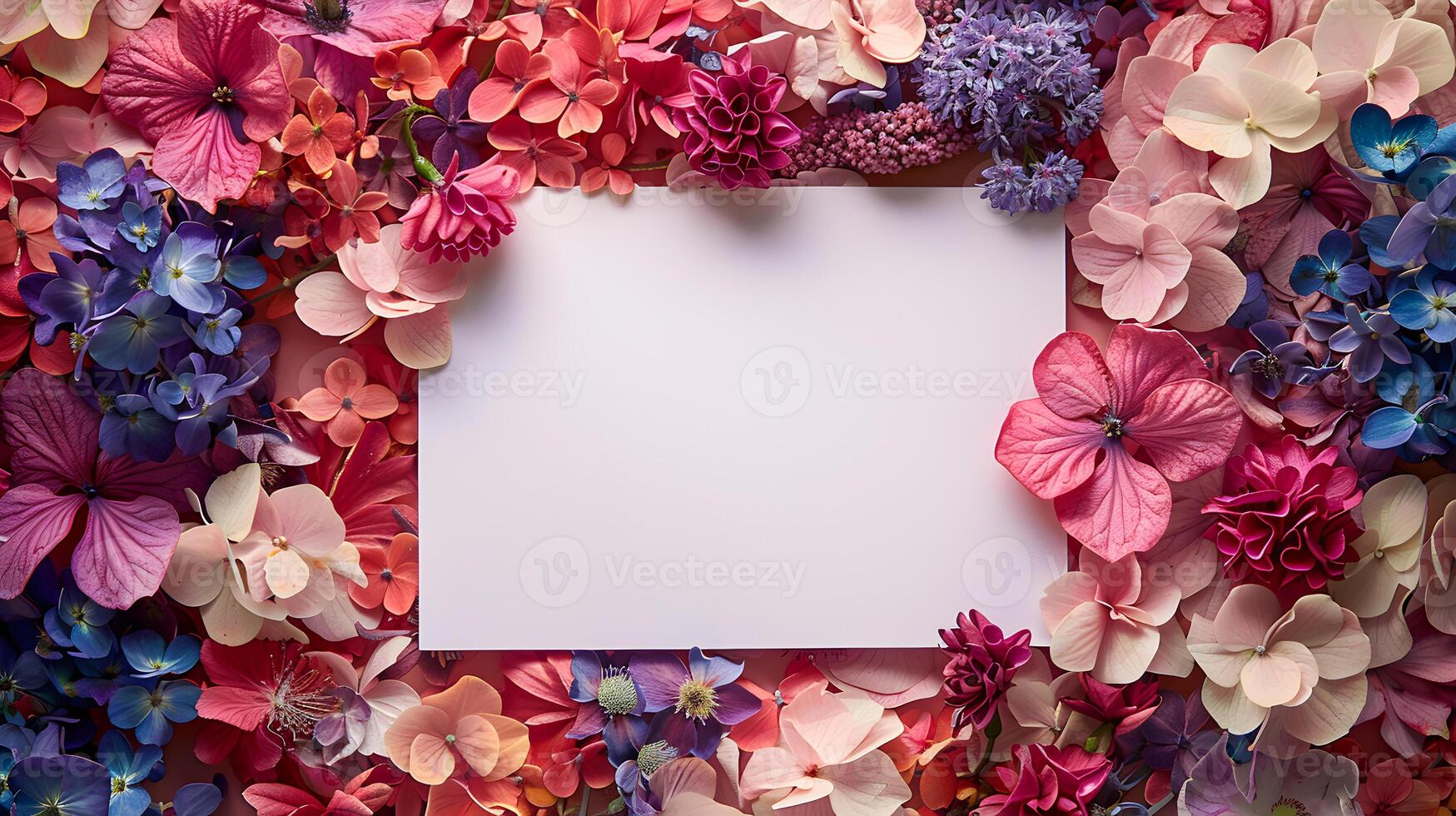A white card adorned with a colorful flower arrangement photo