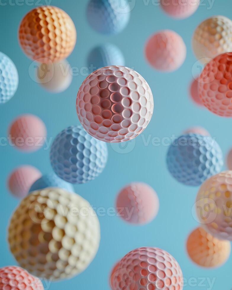 Colorful golf balls floating in the air, resembling a vibrant botany pattern photo