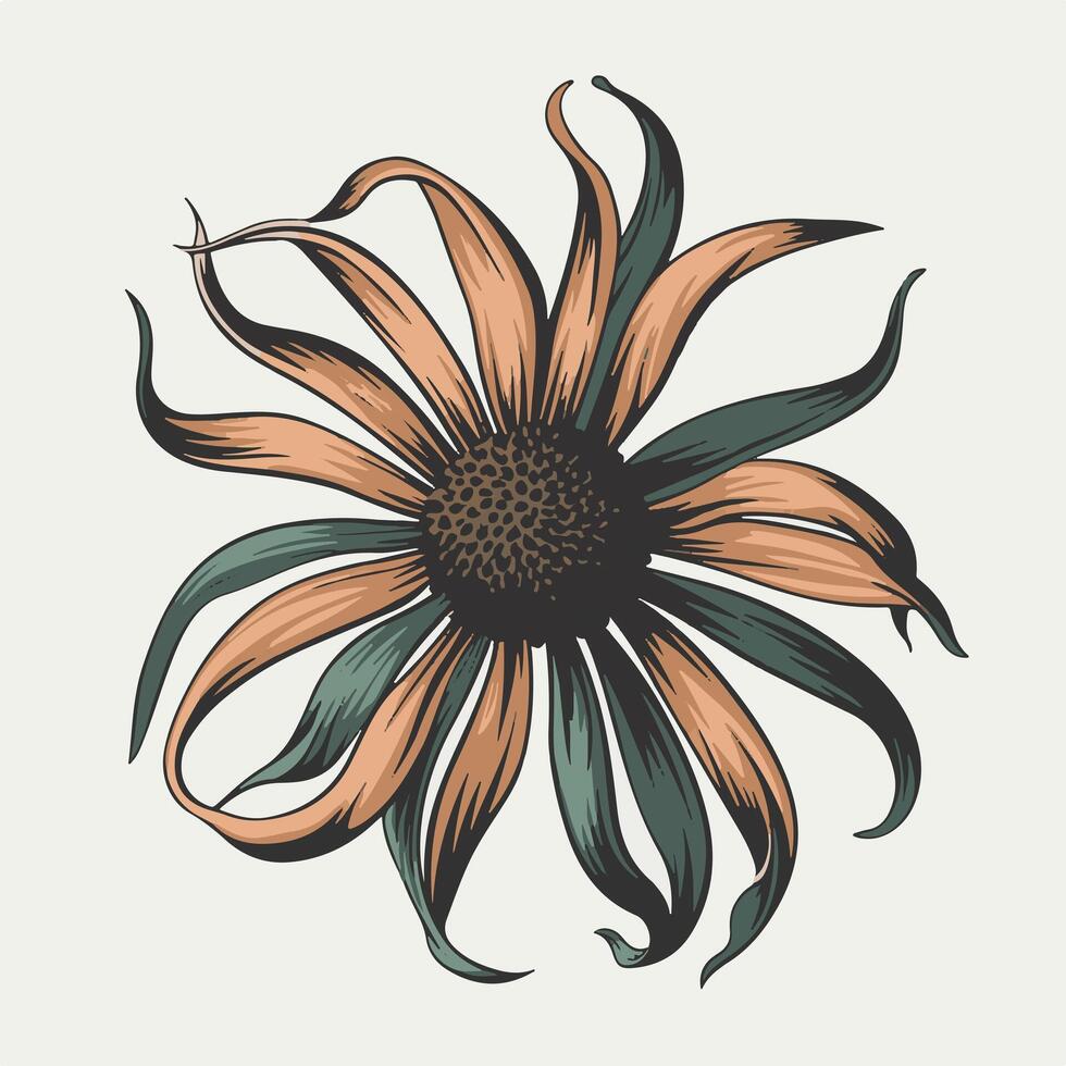 Faded Flower with Drooping Petals in a Simple Drawing vector