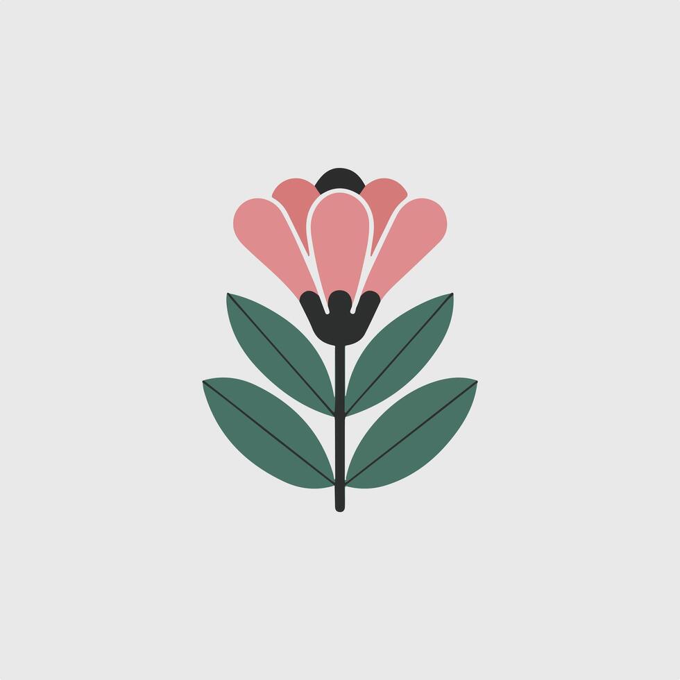 A pink flower with leaves on a white background vector