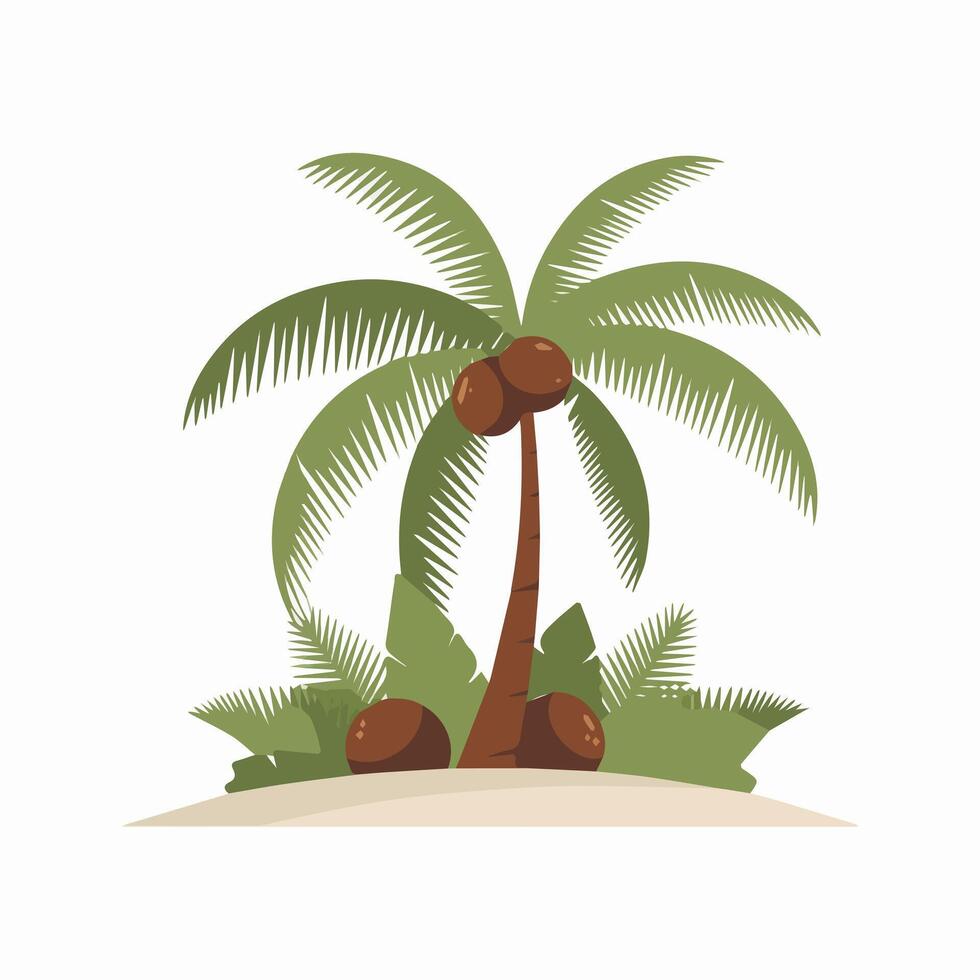 Lush Tropical Palm with Curved Leaves in Flat Style vector