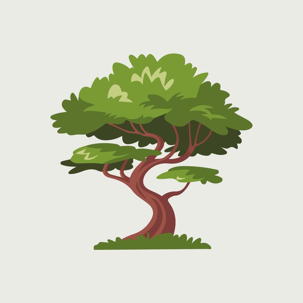 A cartoon tree with green leaves on a white background vector