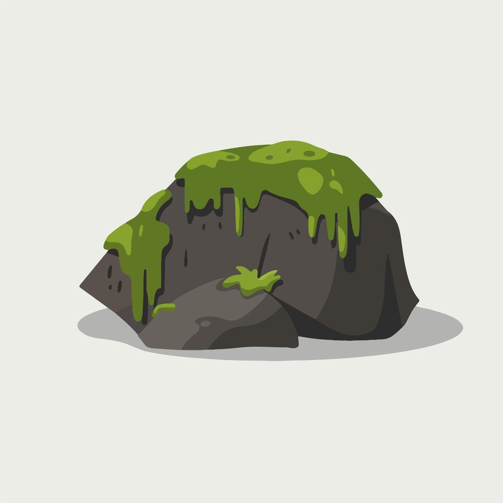 A cartoon rock with green moss on it vector