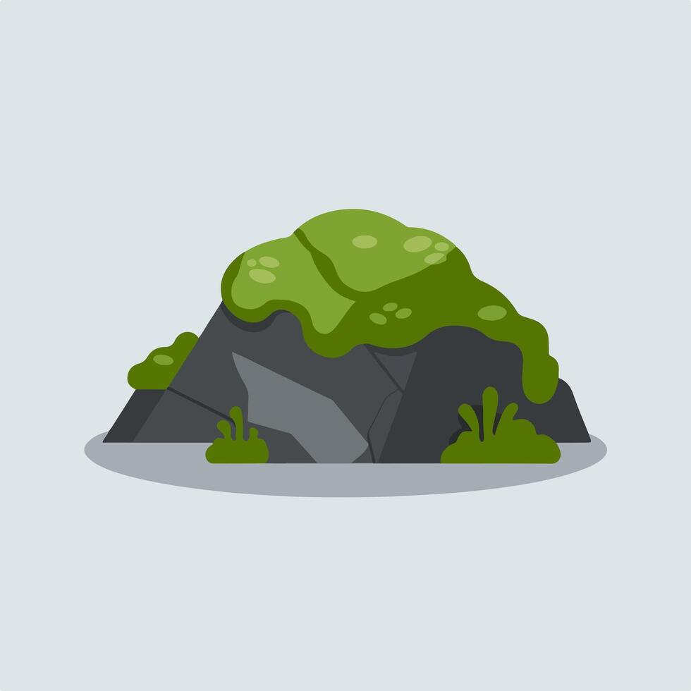 A cartoon illustration of a rock with moss on it vector