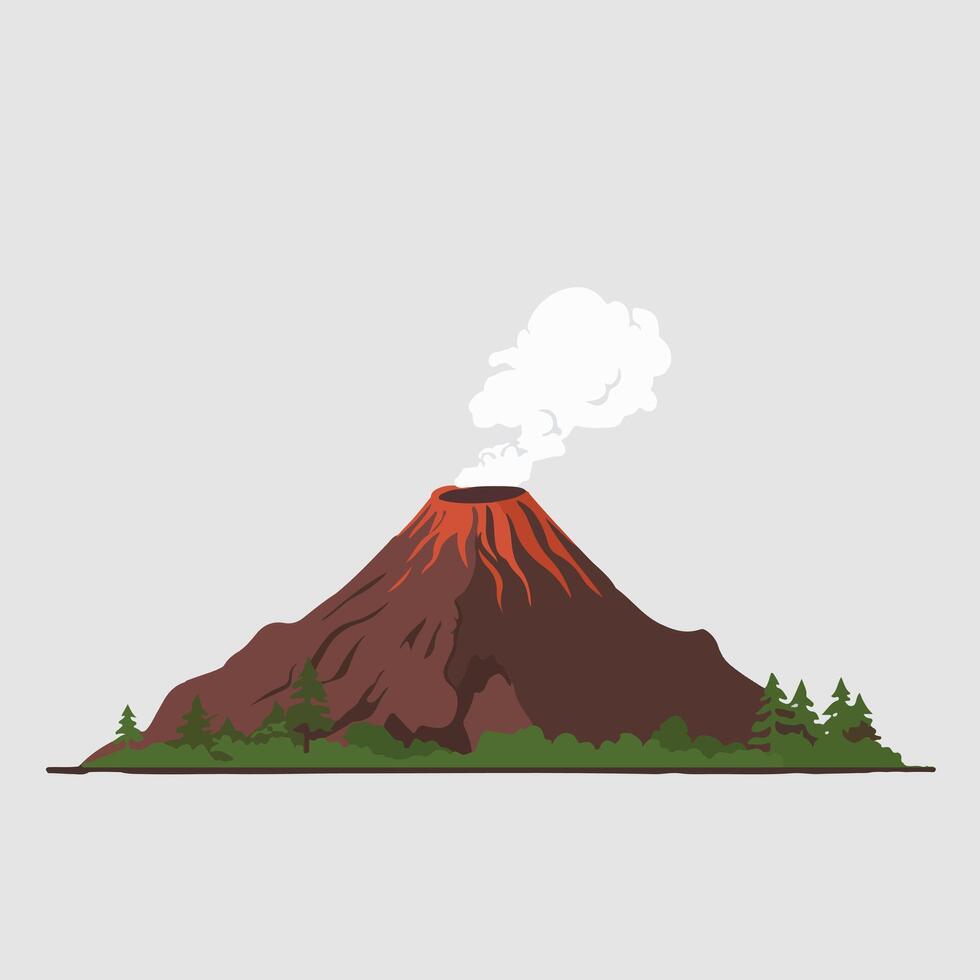 Volcano icon with smoke and trees vector