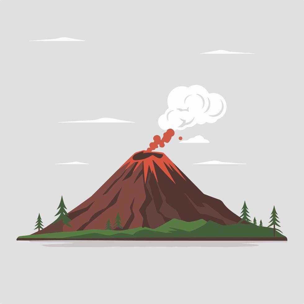 Volcano erupting with smoke and steam on a white background vector